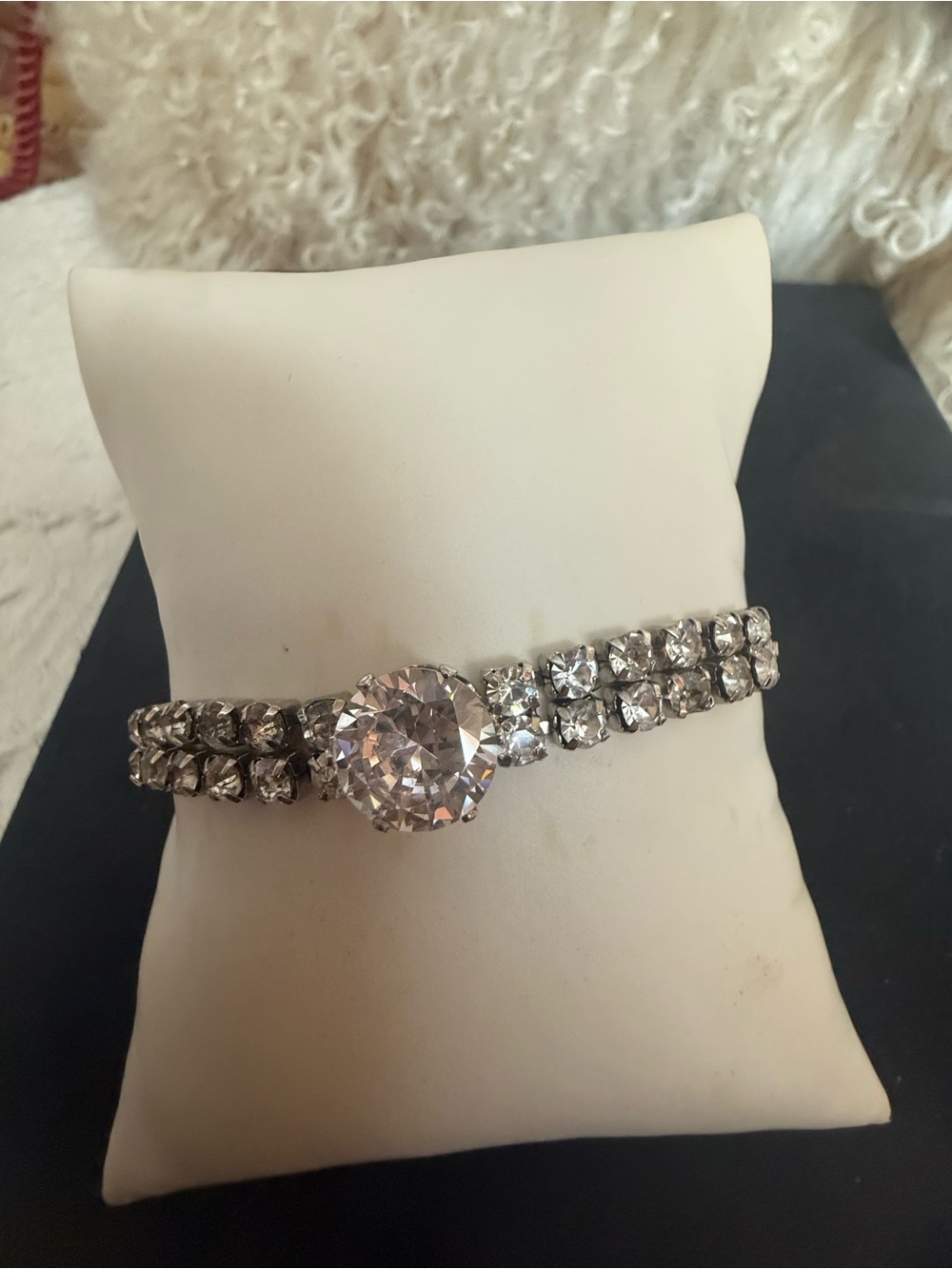 Classic Silver-Tone Crystal Tennis Bracelet with Center Stone